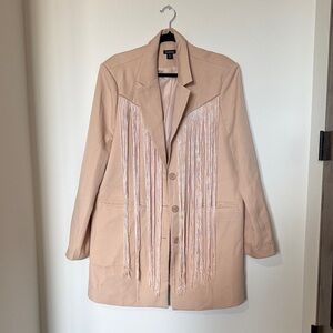 Boohoo Beige Women's Blazer Dress with Fringe